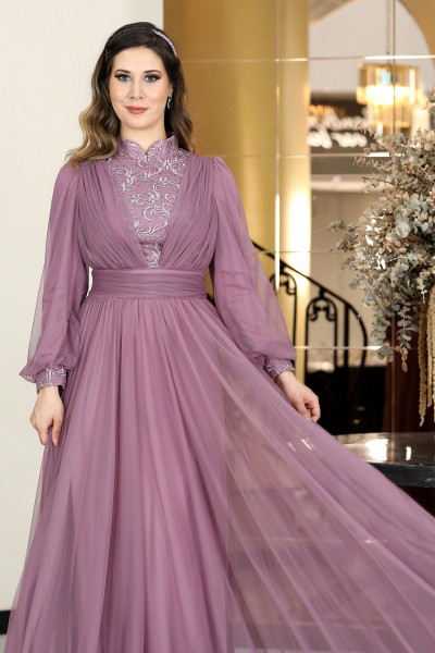 Seyran Tesettür Abiye - Lavanta - Fuval Moda